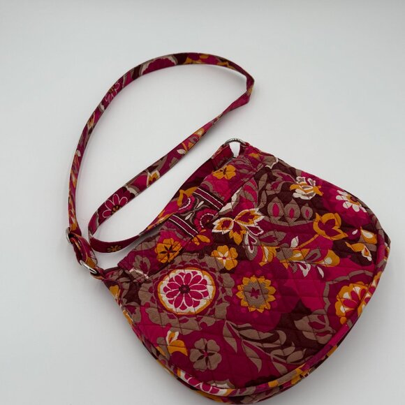 Vera Bradley Large Pink Floral Quilted Saddle-Style Bag - Picture 2 of 3